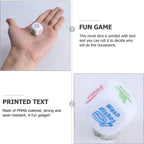 Housework Dice Game printed-text guide with hand-scale and chore prompt close-ups