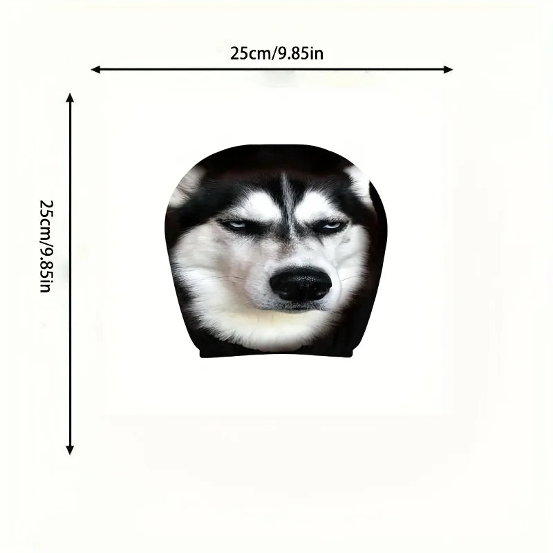 Husky Car Headrest Covers size guide showing a cover approximately 25 cm wide and 25 cm tall.