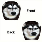 Husky Car Headrest Covers front and back views showing the same dog-face print and gathered lower opening.