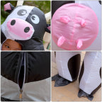 Inflatable Cow Costume supplier detail collage showing an alternate open-face design not offered in this listing.