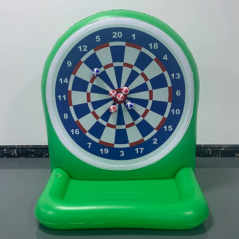 Inflatable Dartboard Game in green with numbered target and soft flying darts attached to the board
