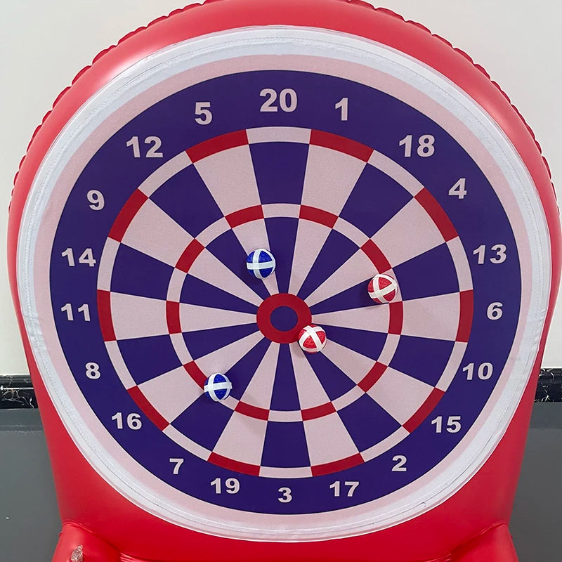 Inflatable Dartboard Game red variant close-up showing the numbered target and soft flying darts