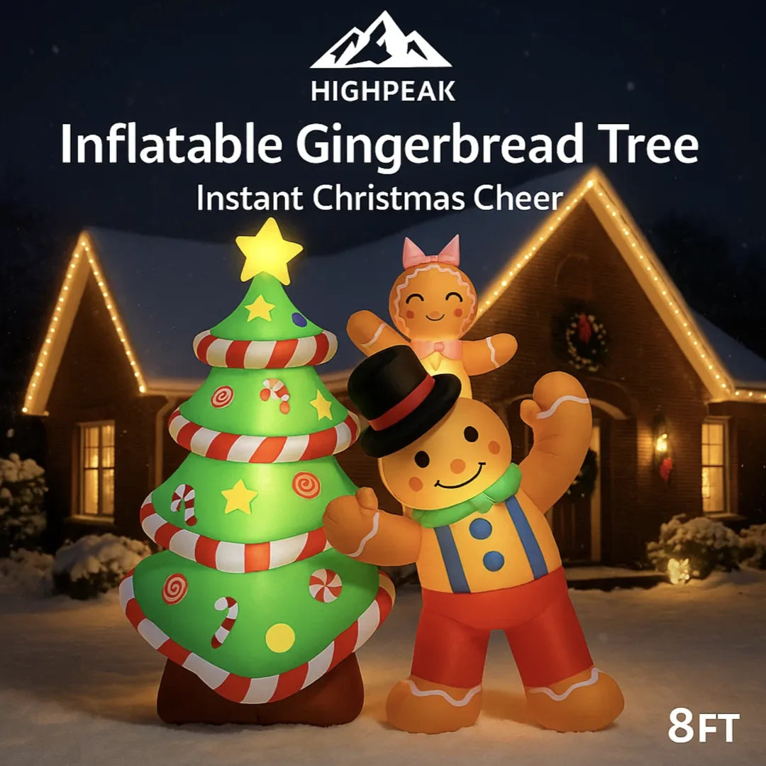 HighPeak Inflatable Gingerbread Tree – 8FT Blow Up Outdoor Decor