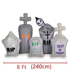 Inflatable Graveyard Set with five tombstones and a grim reaper, showing the full 8 ft / 240 cm width