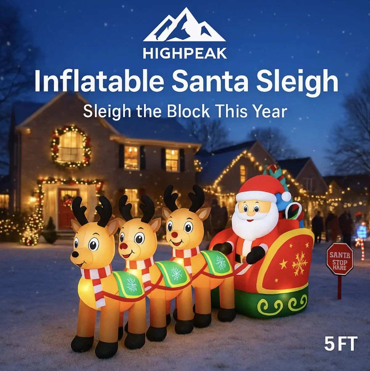 5FT Inflatable Santa Sleigh