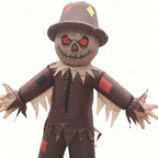 Inflatable Scarecrow Costume with outstretched arms, beige pointed trim, and red and black patch accents.