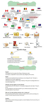Inflatable Scarecrow Costume supplier graphic with international shipping estimates, returns, and payment information.