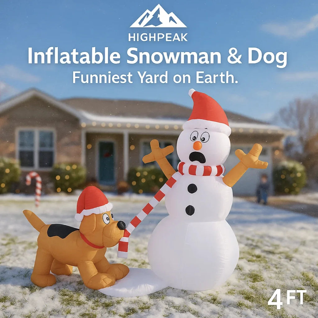 4FT Inflatable Snowman & Dog