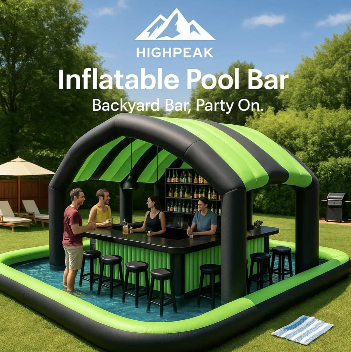 Inflatable Bar Set HighPeak Inflatable Pool Bar 20x20ft Backyard Party Blow Up Pub
