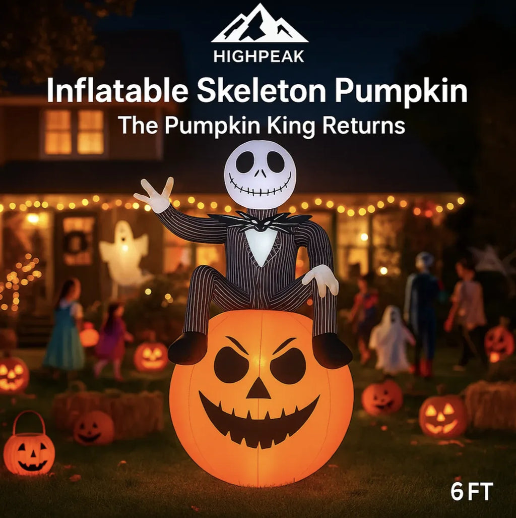 6ft Halloween Inflatable Skeleton Pumpkin