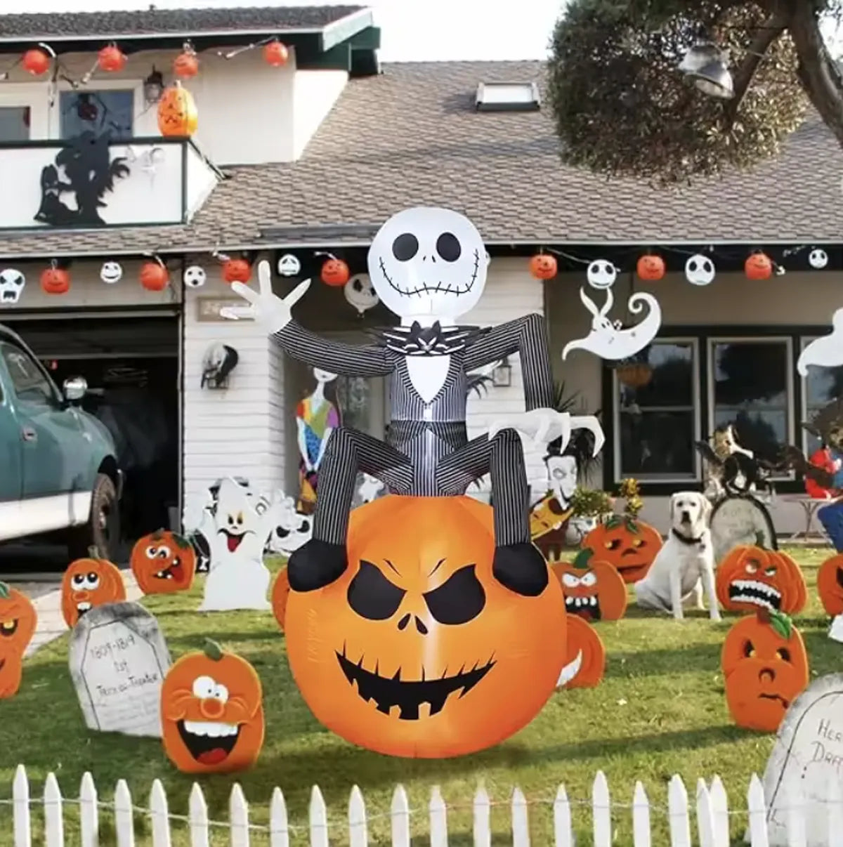 6ft Halloween Inflatable Skeleton Pumpkin