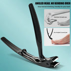 Ingrown Toenail Clippers in black with an angled-jaw comparison and toenail trimming insets.
