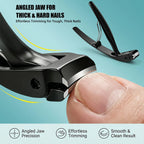 Ingrown Toenail Clippers wide jaw positioned around a thick toenail with an open-handle inset.