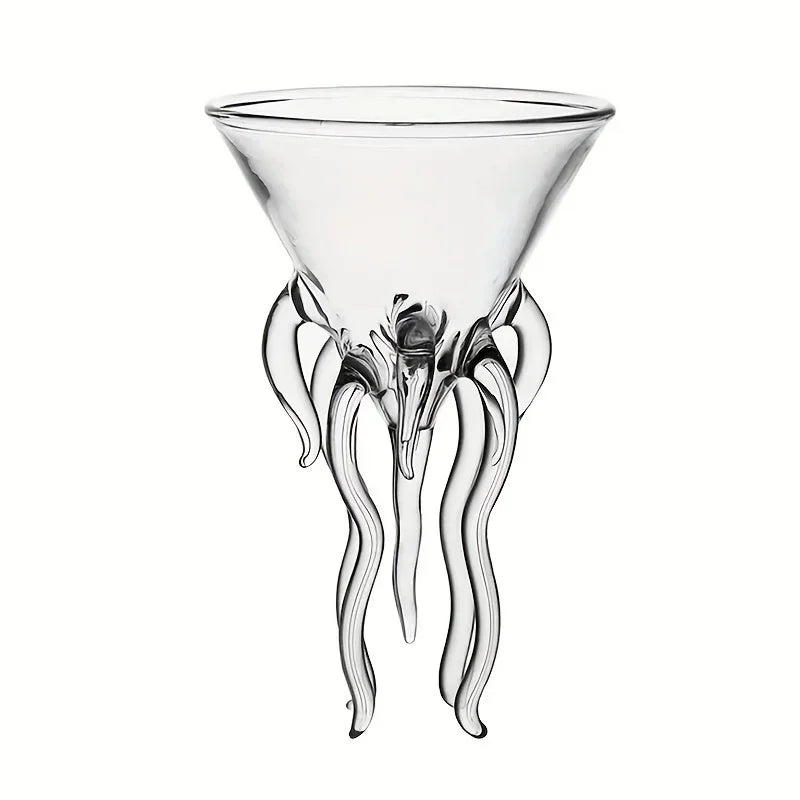 Jellyfish Cocktail Glass in clear glass with a martini-style bowl and sculpted tentacle base on white.