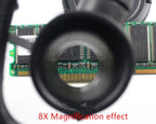 Jeweler Magnifying Glasses demonstrating the 8X magnification view over a small circuit board
