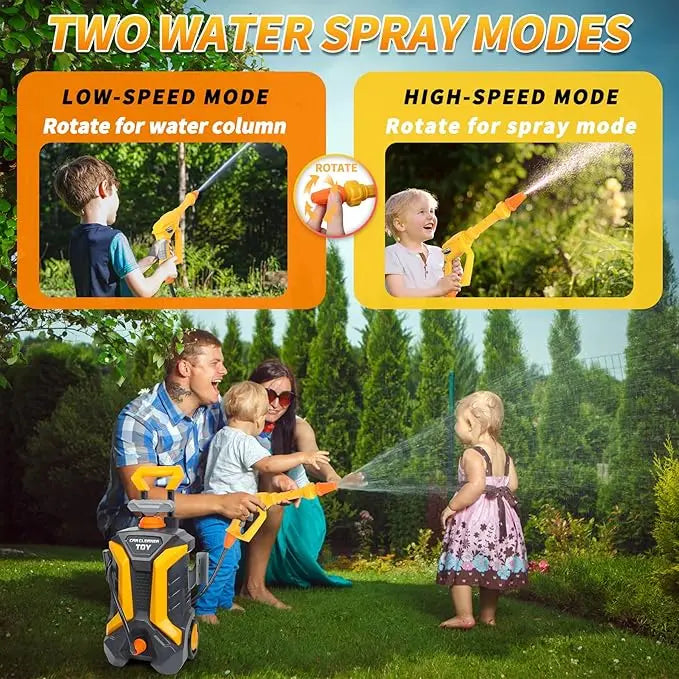 Kids Car Wash Set nozzle diagram showing stream and mist spray modes