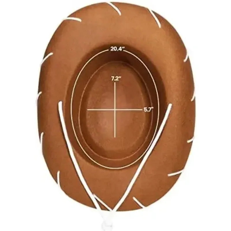 Kids Cowboy Hat brown size guide showing a 20.4-inch circumference and 7.2 by 5.7-inch inner opening