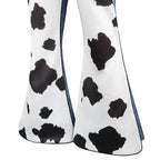Kids Cowgirl Costume close-up of black-and-white cow-print flared pant legs