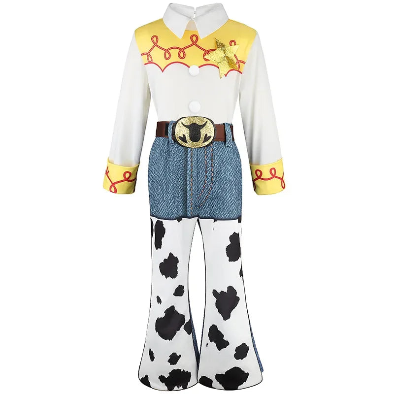 Kids Cowgirl Costume full front product view with coordinated top and flared pants