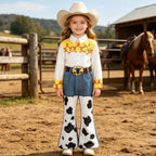 Kids Cowgirl Costume worn by a child outdoors at a ranch with a cowboy hat
