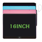 Black, blue and pink tablet backs beside a pink-front Kids LCD Drawing Tablet