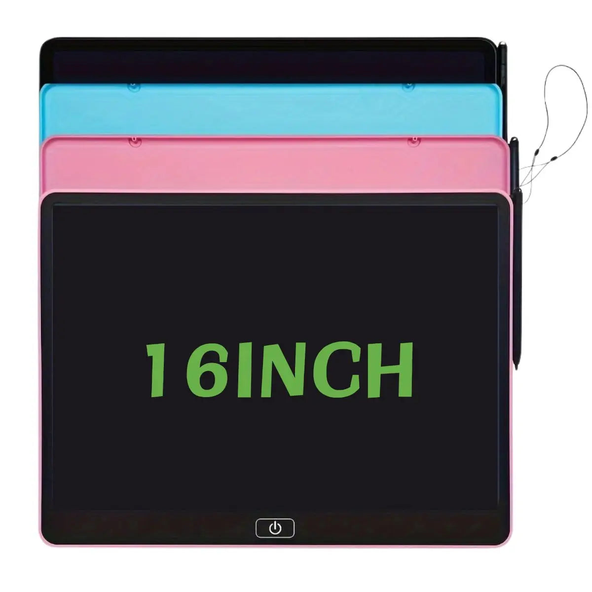 Black, blue and pink tablet backs beside a pink-front Kids LCD Drawing Tablet
