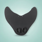 Kids Mermaid Swim Fin in a front view showing the black tail shape, two foot openings and round fasteners.