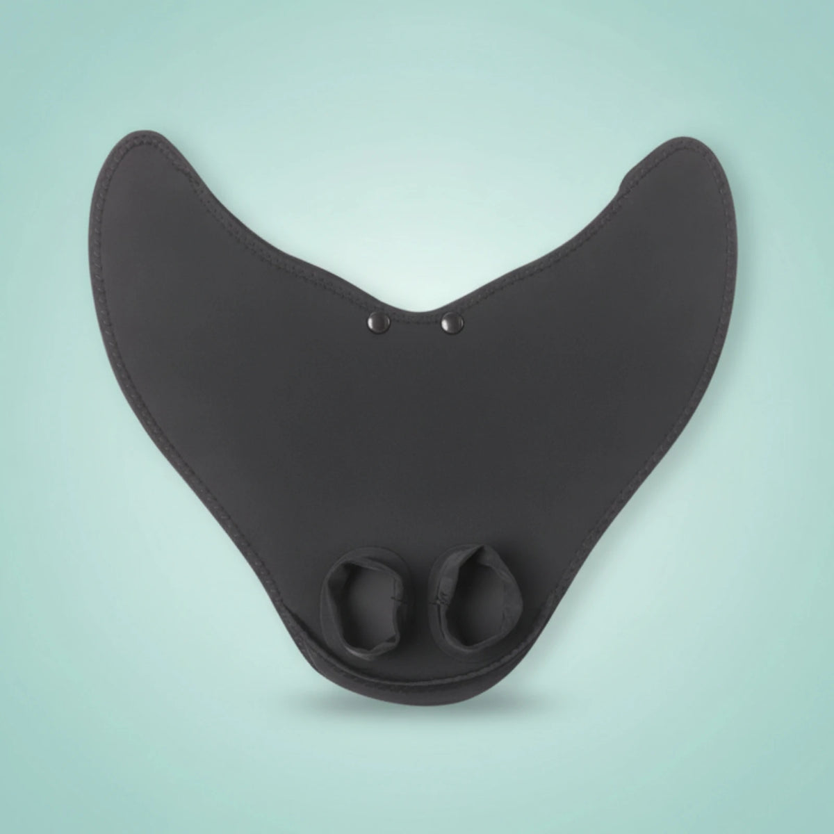 Kids Mermaid Swim Fin in a front view showing the black tail shape, two foot openings and round fasteners.