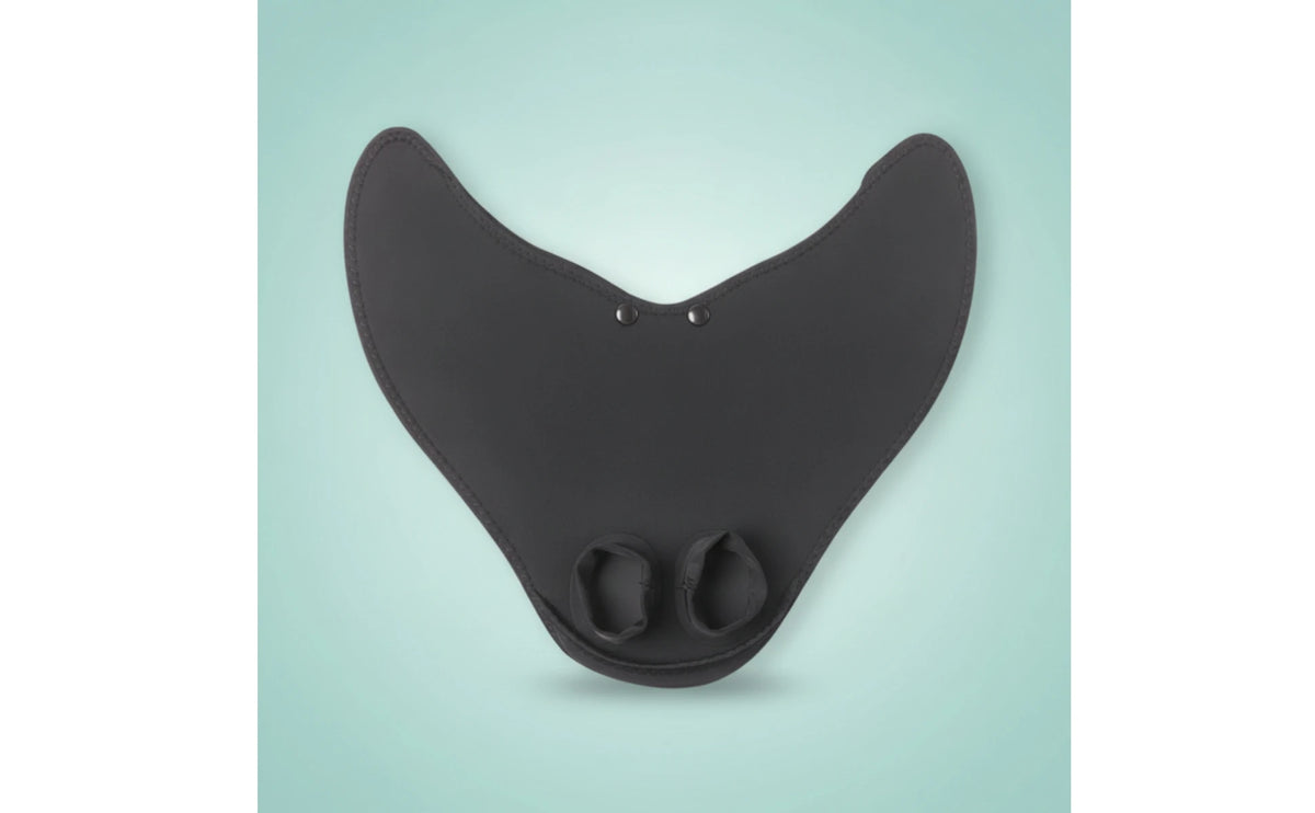 Kids Mermaid Swim Fin front view in a wide layout, with two foot openings at the base of the black blade.
