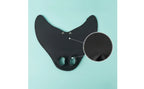 Kids Mermaid Swim Fin with a magnified close-up of the black fabric texture beside the two foot openings.