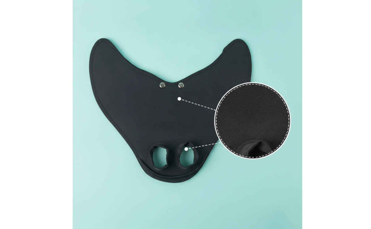 Kids Mermaid Swim Fin with a magnified close-up of the black fabric texture beside the two foot openings.
