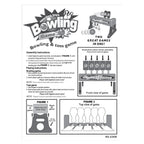 Kids Mini Bowling Set instruction sheet with rack assembly diagrams and rules for bowling and target toss.