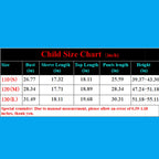 Kids Muscle Costume Set square size chart with S, M, and L measurements in inches