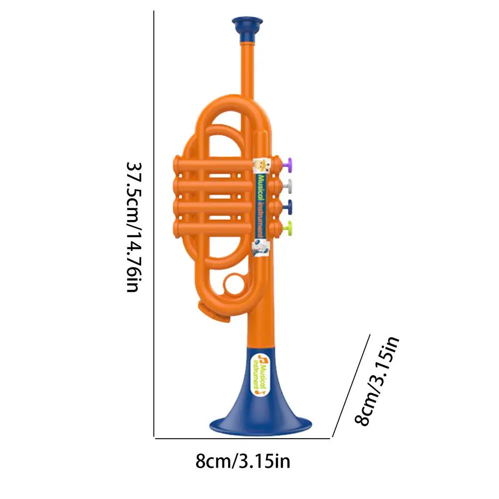Kids Musical Toy Trumpet orange and blue toy with a 37.5 cm length and 8 cm bell dimensions