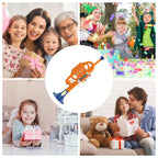 Kids Musical Toy Trumpet orange toy surrounded by family, gift, and birthday party scenes