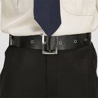 Kids Police Costume Set close-up of the black belt with silver-colored buckle and eyelets.