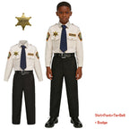 Kids Police Costume Set supplier five-piece outfit view showing a boy without a hat.