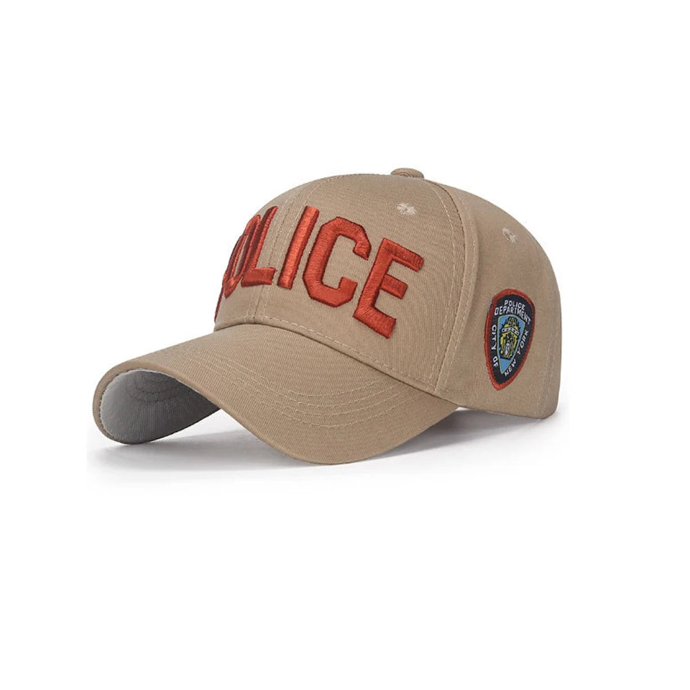 Kids Police Costume Set alternate gallery view of the beige cap with red embroidered lettering.