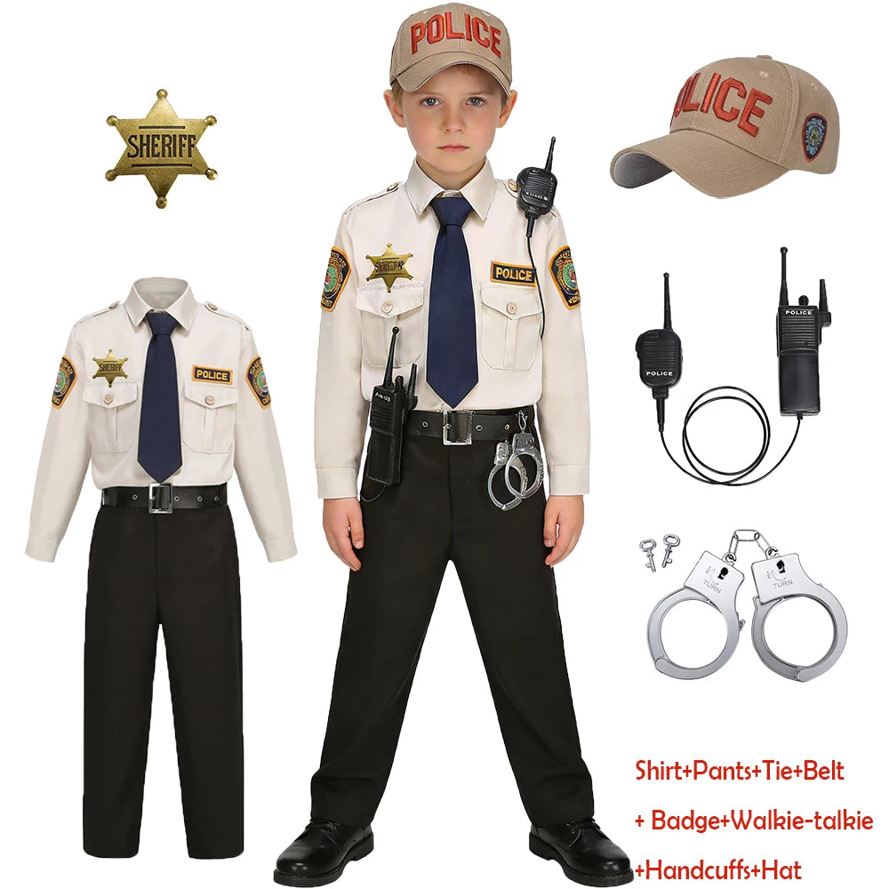 Kids Police Costume Set supplier bundle image showing additional radio and handcuff props.