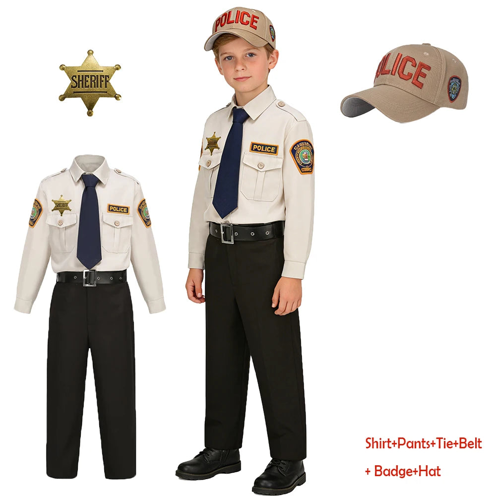 Kids Police Costume Set alternate gallery copy showing the six-piece outfit and police hat.