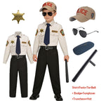 Kids Police Costume Set supplier bundle image showing additional sunglasses and baton props.
