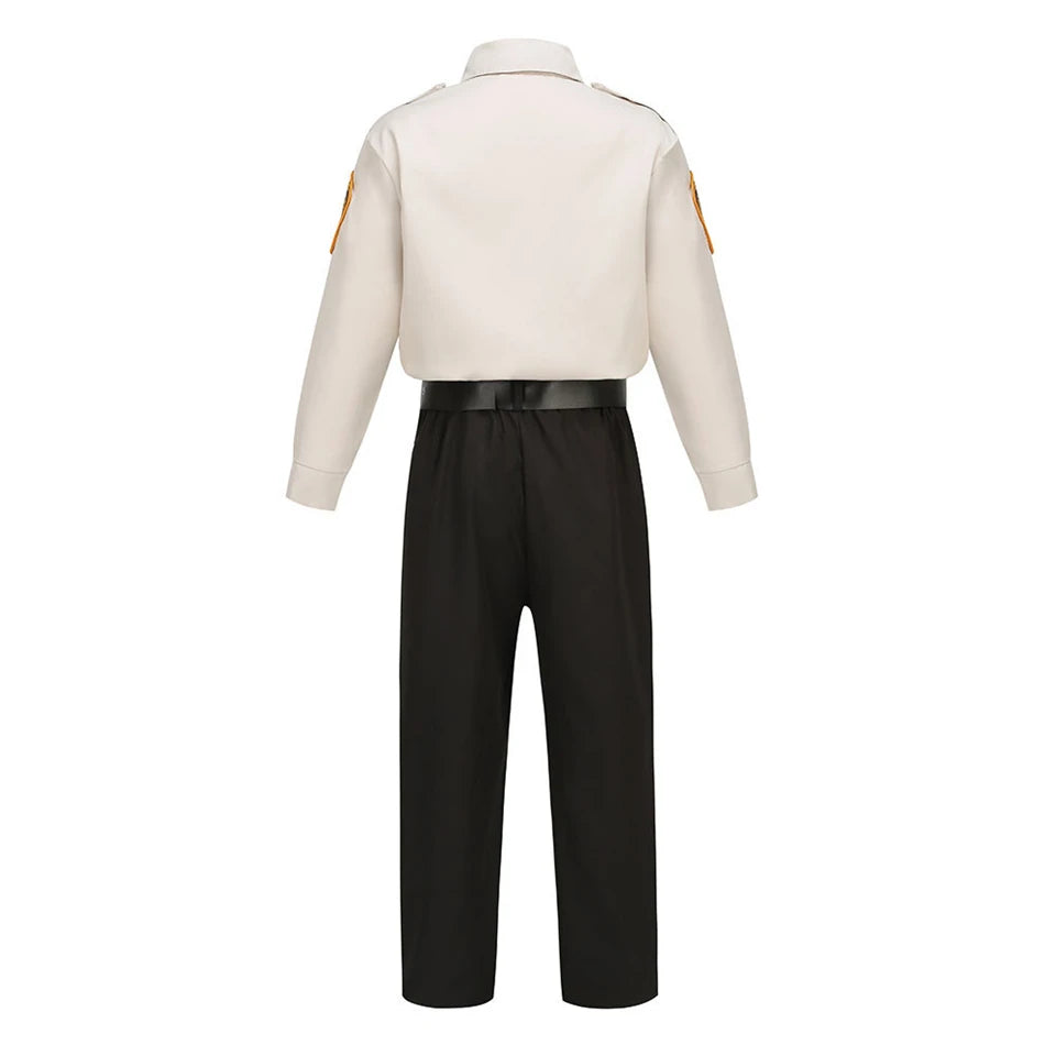 Kids Police Costume Set rear display showing the plain beige shirt back and black pants.