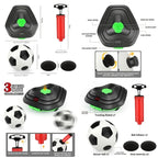 Kids Soccer Defender Robot control labels, three speed settings, sensor ball, pump and battery-opening tools.