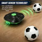 Kids Soccer Defender Robot sensor-tracking diagram with green directional graphics and soccer balls.