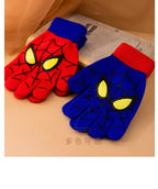 Red and blue kids spider web gloves shown side by side as color options.