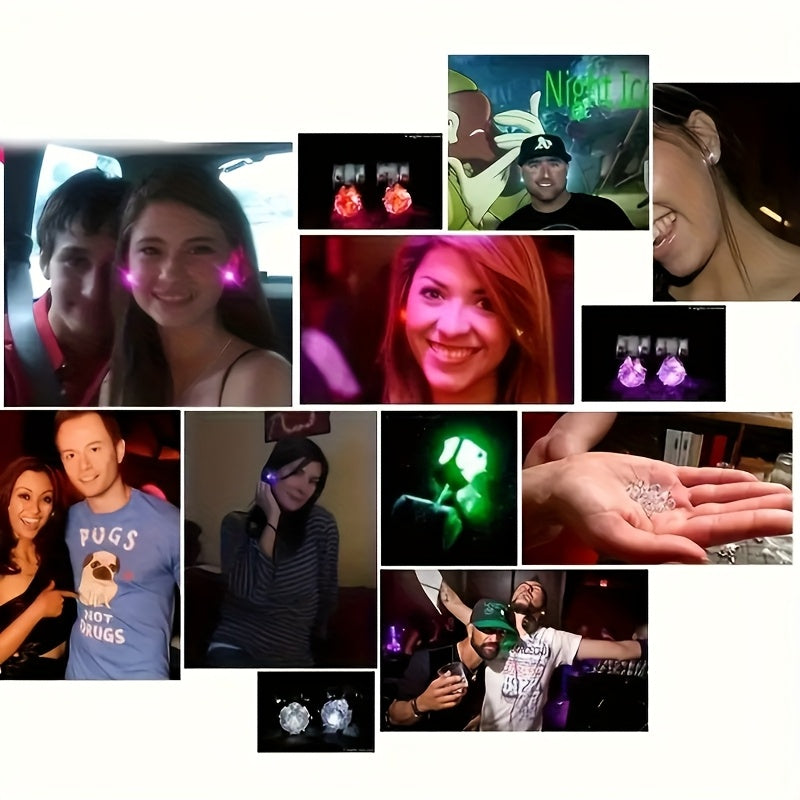 LED Color Changing Earrings lifestyle collage showing adults wearing the glowing studs at social events