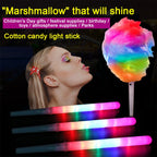 LED Cotton Candy Sticks promotional collage with three glowing sticks, a woman and illuminated cotton candy.