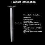 LED Cotton Candy Sticks size guide showing a full-length white ribbed stick with measurement arrows.