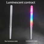 LED Cotton Candy Sticks comparison showing the white ribbed shaft before and after the lights are turned on.