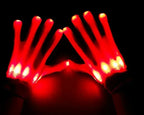 LED Glowing Skeleton Gloves showing red-lit fingers and bright lights near the cuffs in a close pair view.
